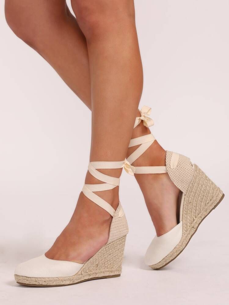 Ankle Wrap Closed Toe Espadrille Wedges | SHEIN