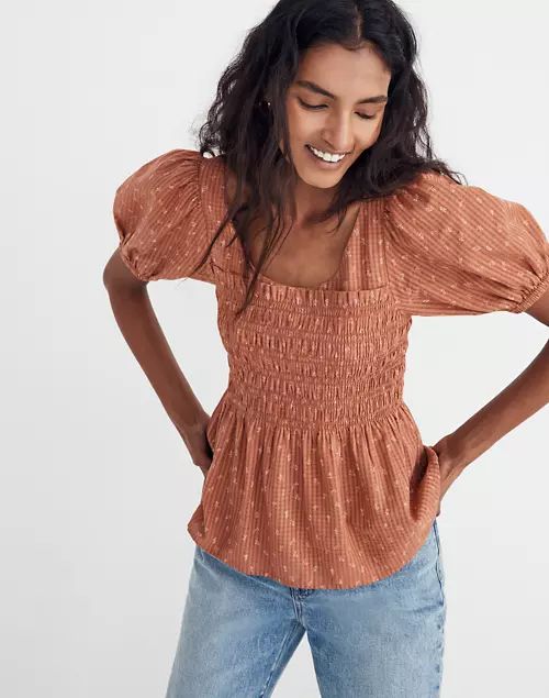Bubble-Sleeve Smocked Peplum Top in Berry Stems | Madewell