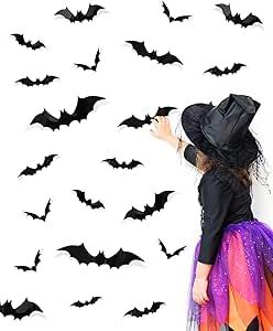 Halloween 3D Bats Home Decorations, 60pcs Bats Wall Stickers Scary Halloween Party Supplies, Hall... | Amazon (US)