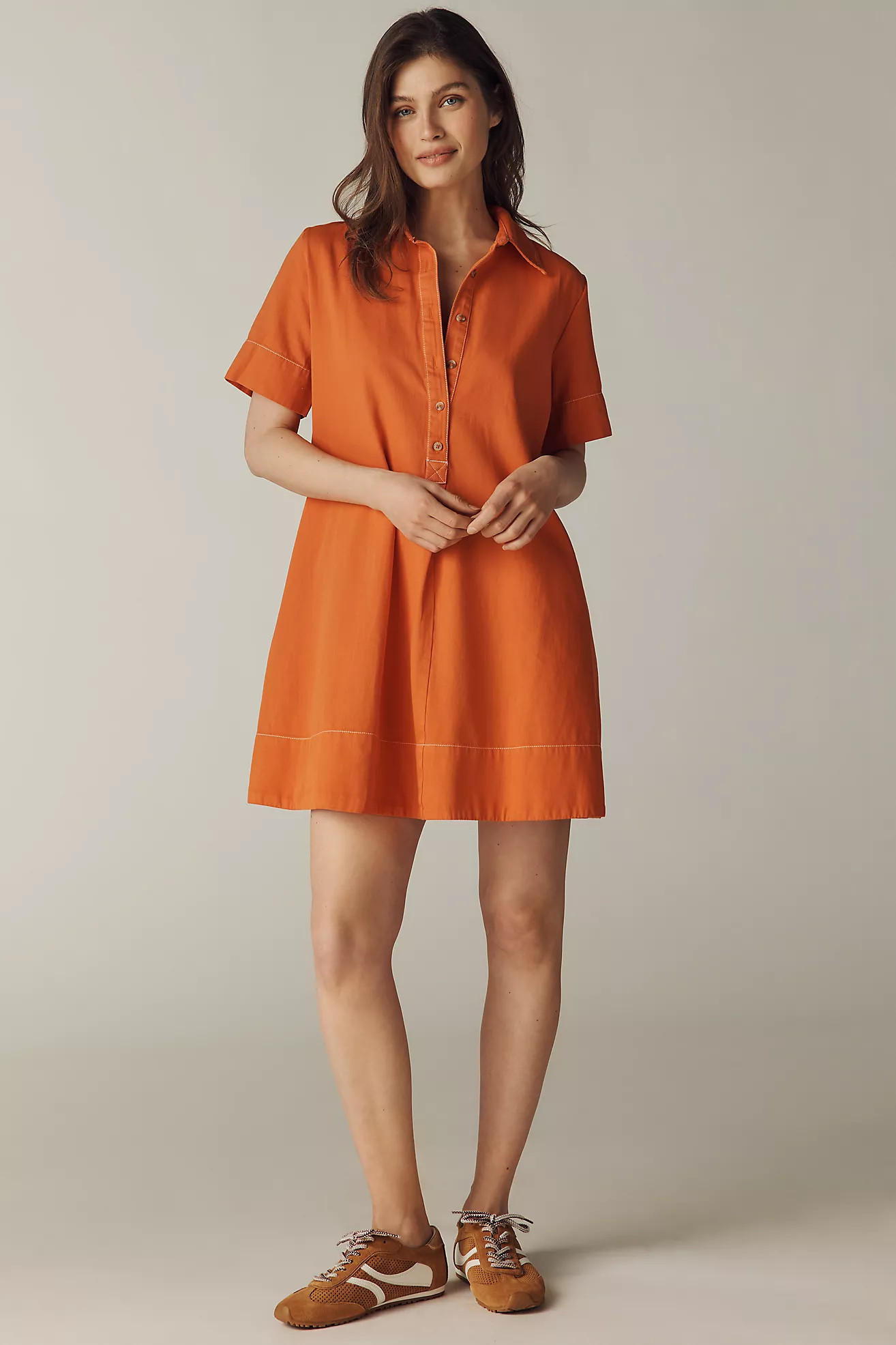 The Pollie Short-Sleeve Swing Tunic Mini Dress: Denim Edition | Anthropologie (US)