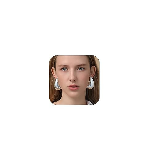 Extra Large Drop Earring, Oversized Chunky Gold Hoop Earrings for Women, Lightweight Hypoallergenic Gold Plated Big Earrings Fashion Jewelry (Large Sliver) | Amazon (US)