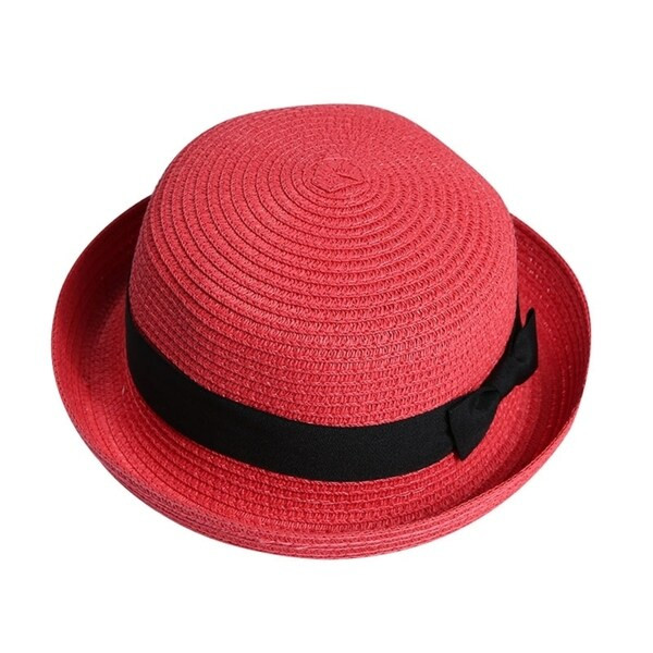Girl Soft Straw Round Top Fedora Hat Ribbon Bowler | Bed Bath & Beyond