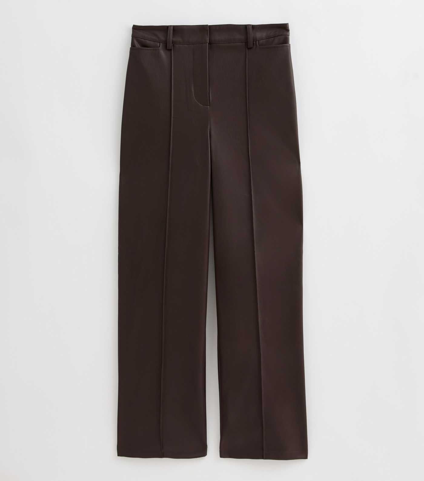 Dark Brown Faux Leather Wide Leg Trousers | New Look | New Look (UK)