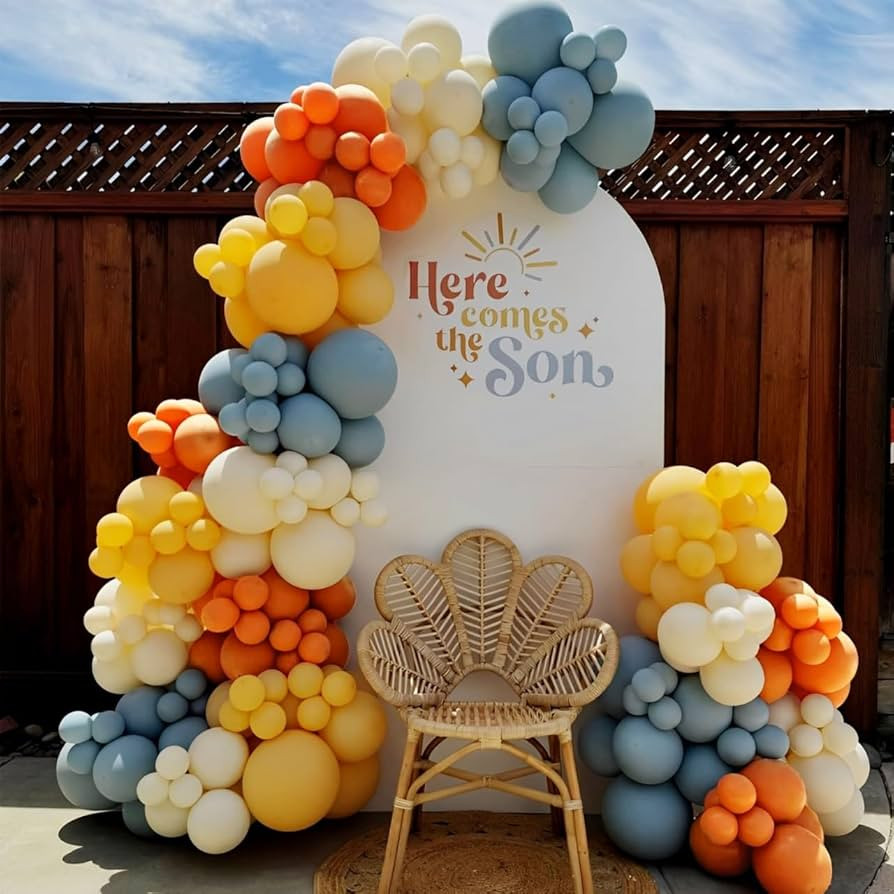 Here Comes the Son Balloon Arch Garland Kit 147Pcs Boho Retro Dusty Blue Burnt Orange Mustard Yel... | Amazon (US)
