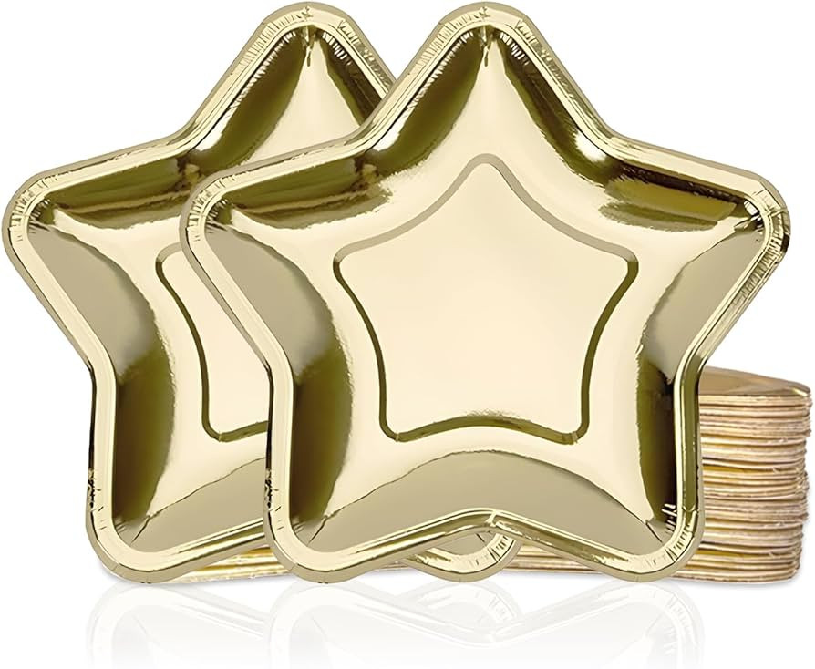 GEMLORD 32 Pieces Thick Gold Star Shaped Disposable Paper Plates - Elegant Dinnerware for Birthda... | Amazon (US)