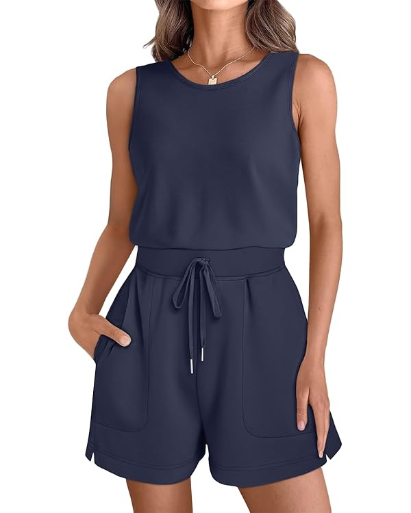 AUTOMET Womens Rompers Summer Casual Outfits 2024 Sleeveless Shorts Jumpsuits Clothing With Pocke... | Amazon (US)