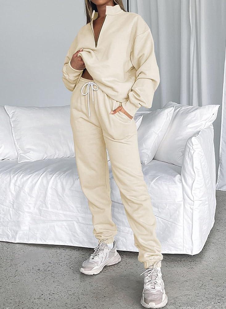 Aleumdr Women 2 Piece Outfits Sweatsuit Oversized Half Zip Pullover Long Sleeve Sweatshirt Jogger... | Amazon (US)
