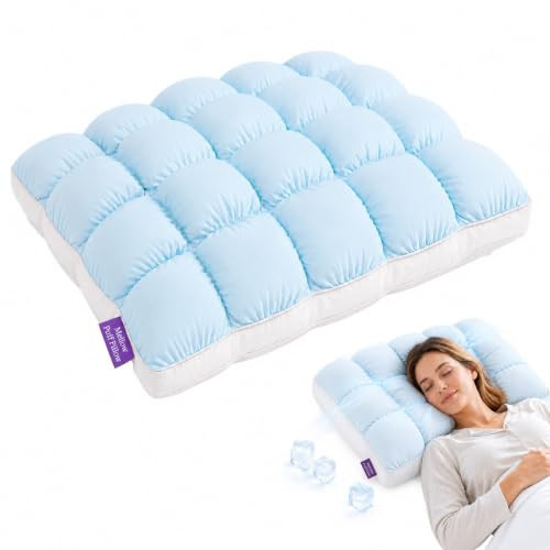 Mellow Puff Pillow, Mellow Puff Cooling Pillow for Sleeping, Fluffy Cloud Pillow with Ice-Silk Touch, Breathable Quilted Grid Design, for Side and Back Sleepers, Machine Washable (Baby Blue) | Amazon (US)