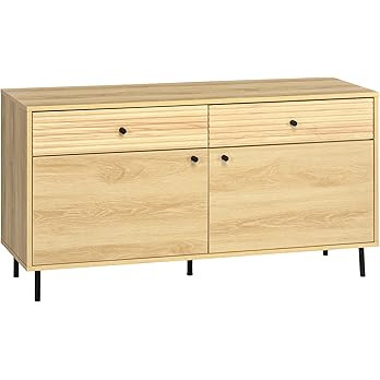 HOMCOM Sideboard Buffet Cabinet with Ribbed Texture & Woodgrain, Kitchen Cabinet, Coffee Bar Cabi... | Amazon (US)