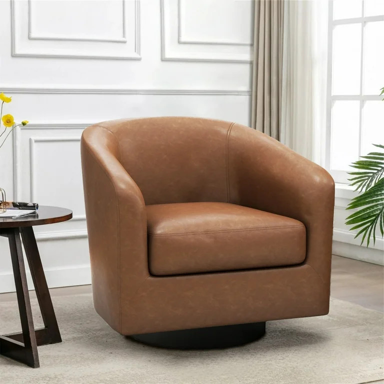 UIXE PU Leather Swivel Accent Chairs, Modern Upholstered Barrel Club Chair for Living Room, Round... | Walmart (US)