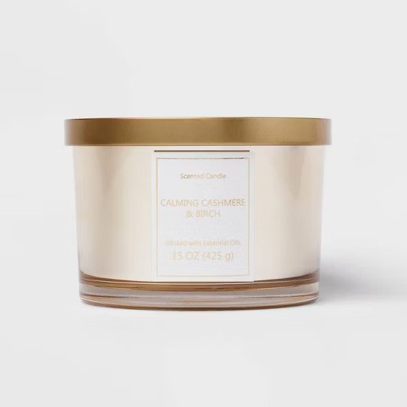15oz Lidded Glass Jar 3-Wick Electroplated Calming Cashmere and Birch Candle - Opalhouse™ | Target