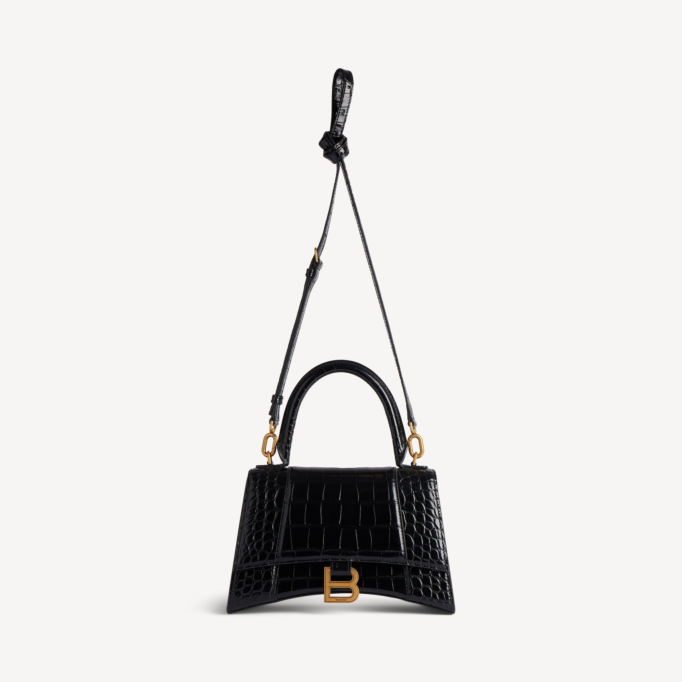 Women's Hourglass Small Handbag Crocodile Embossed in Black | Balenciaga