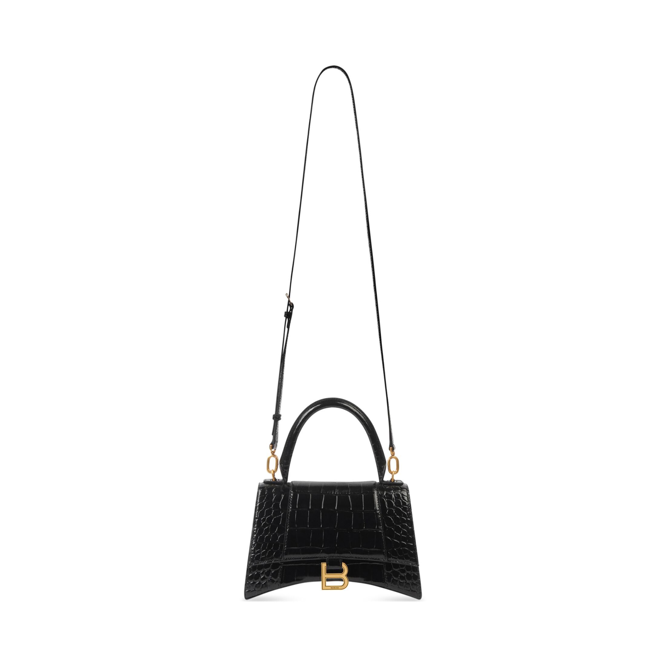 Women's Hourglass Small Handbag Crocodile Embossed in Black | Balenciaga
