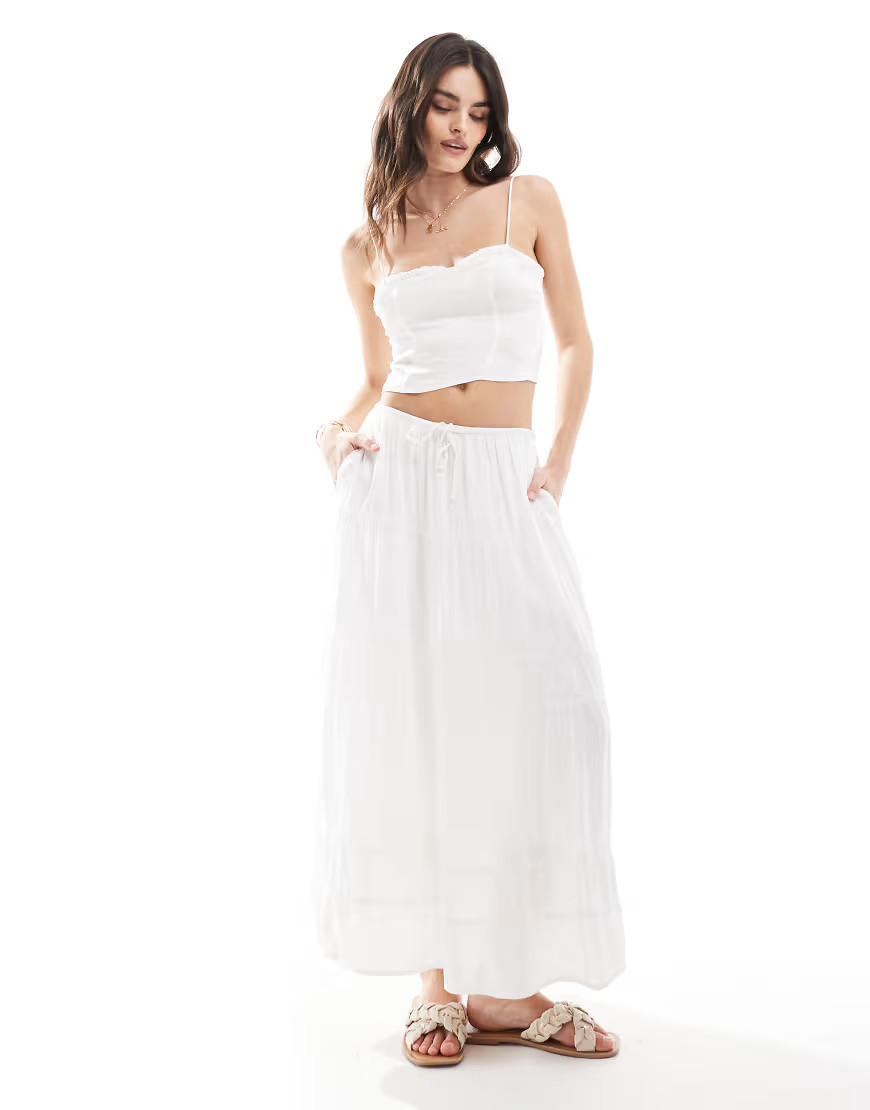 Hollister tiered maxi skirt in white | ASOS (Global)
