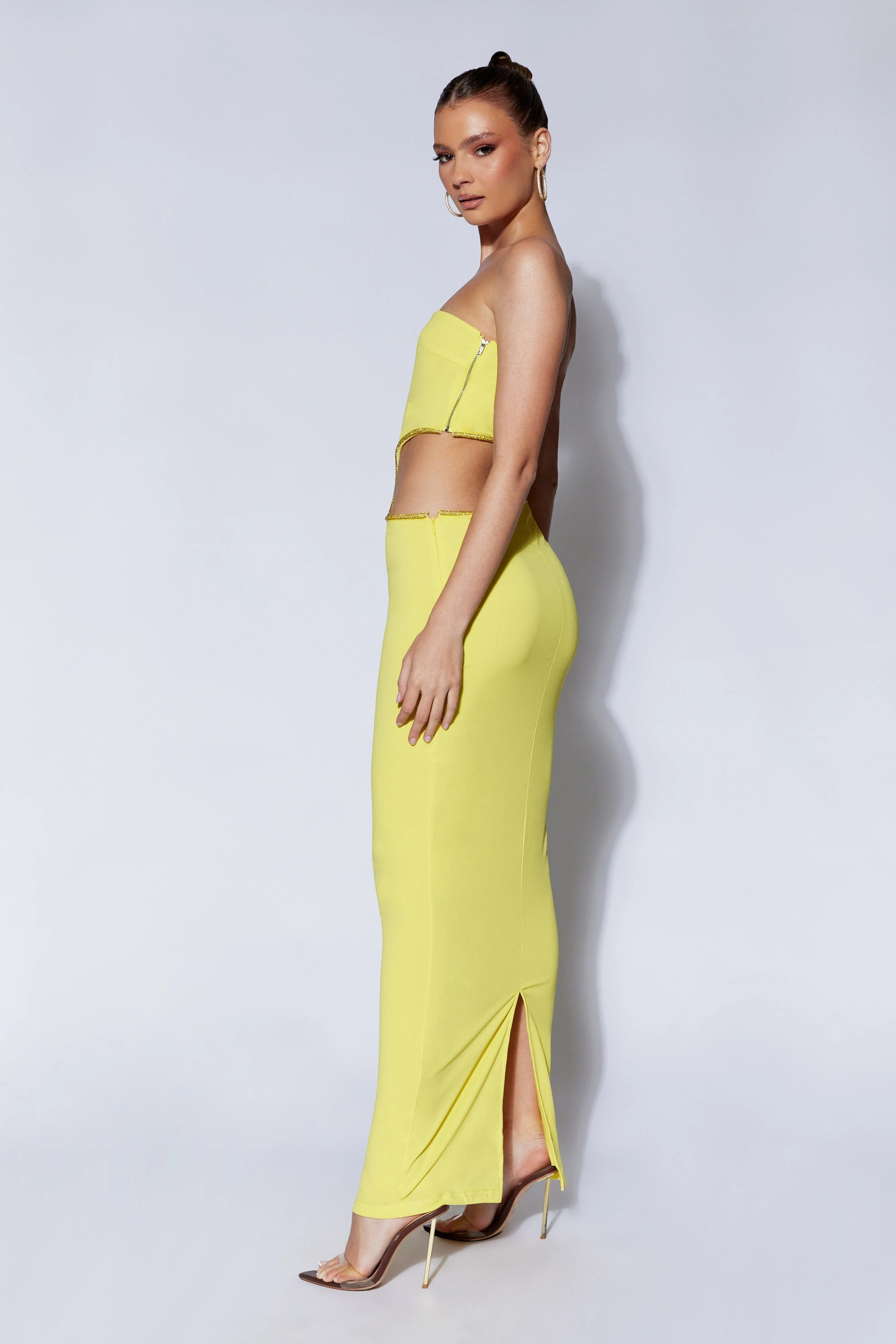 Jaden Strapless Cut Out Maxi Dress - Chartreuse | MESHKI US