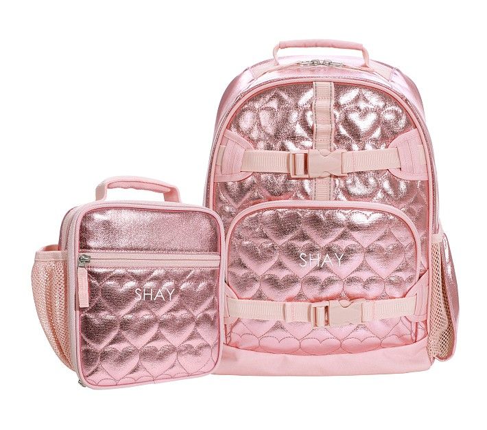 Mackenzie Pink Metallic Hearts Backpack & Lunch Bundle, Set of 2 | Pottery Barn Kids