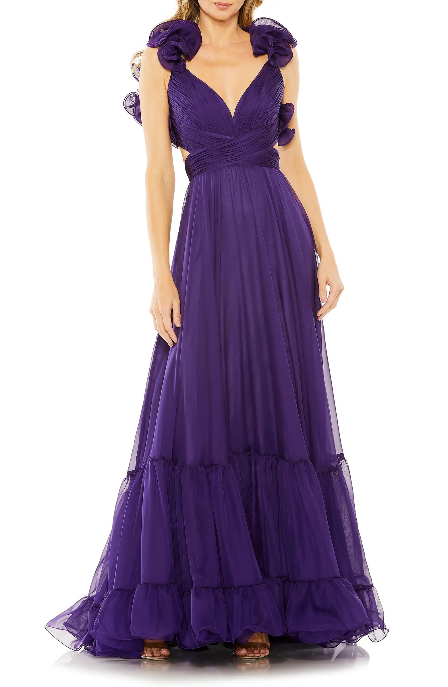 Mac Duggal Rosette Chiffon Cutout Empire Waist Gown | Nordstrom | Nordstrom