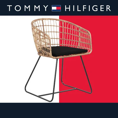 Tommy Hilfiger Graham Rattan Dining Chair with Seat Cushion, Woven Wicker, Boho Lounge Furniture | Wayfair North America