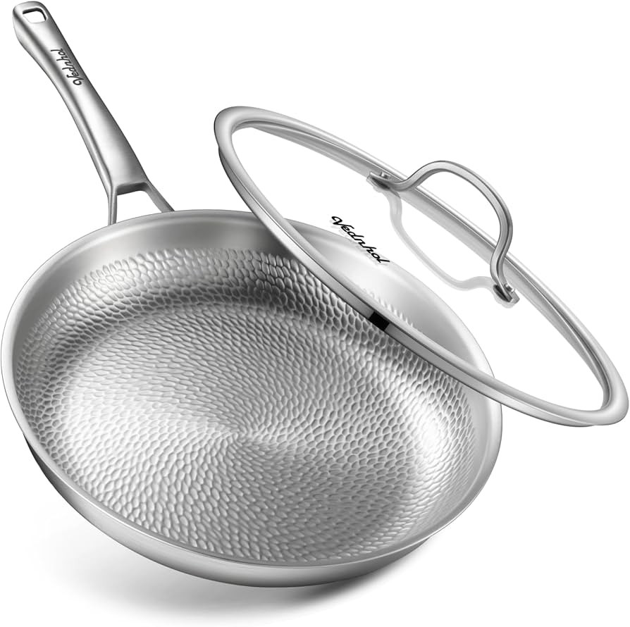 Titanium Pan, 12 Inch Pure Titanium Hammered Pro frying pan with Lid, Non-Toxic Skillet for Cooki... | Amazon (US)