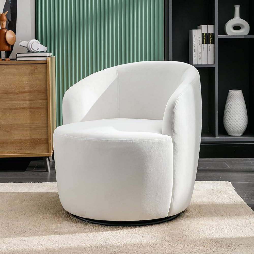 KIVENJAJA Swivel Barrel Chair, Modern Velvet Upholstered 360°Swivel Accent Chairs, Small Round C... | Amazon (US)