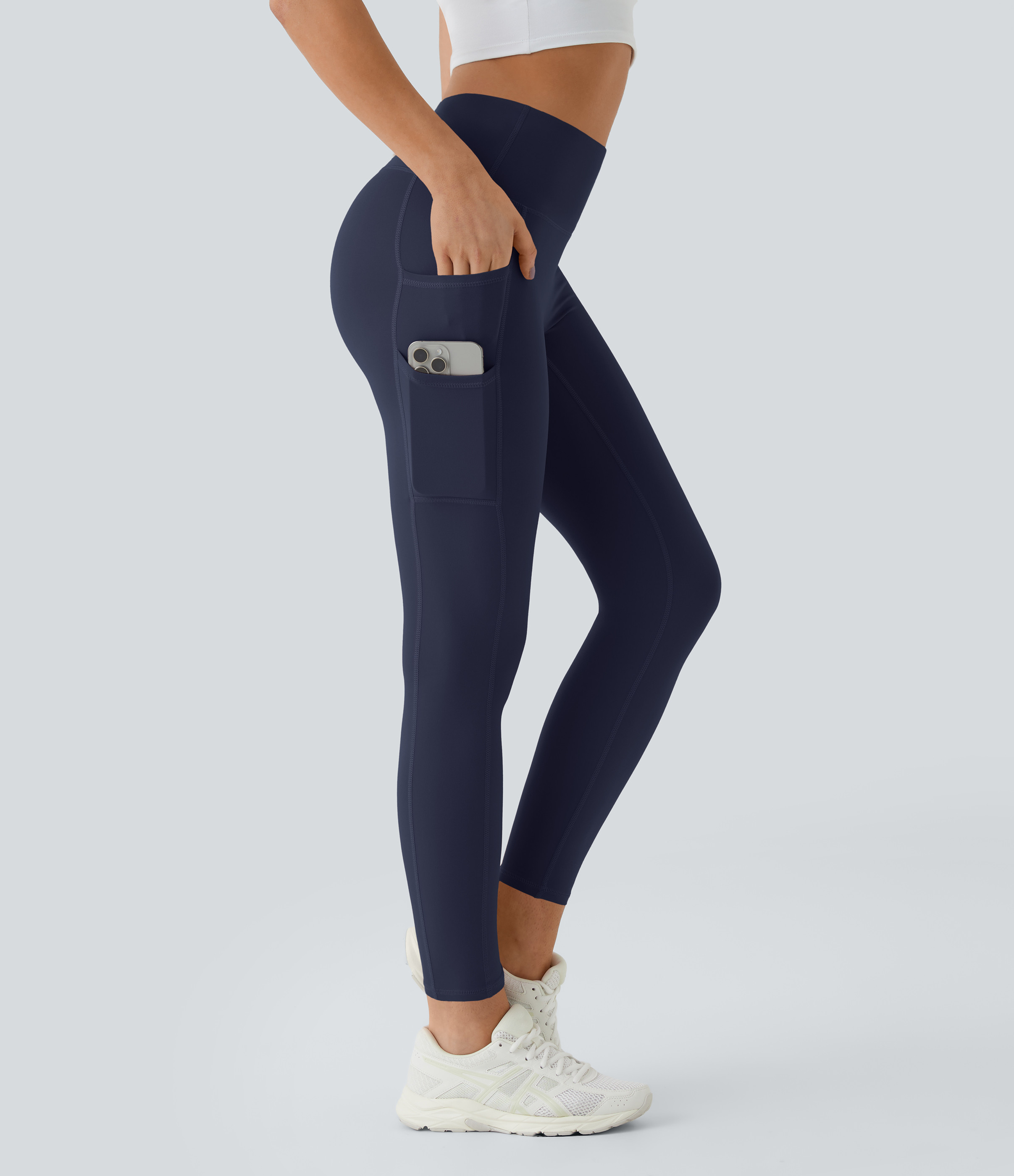 Halara SoftlyZero™ High Waisted Double Pockets Plain Leggings-UPF50+ - Peacoat - L(7/8) gym leggings leggings with pockets | HALARA