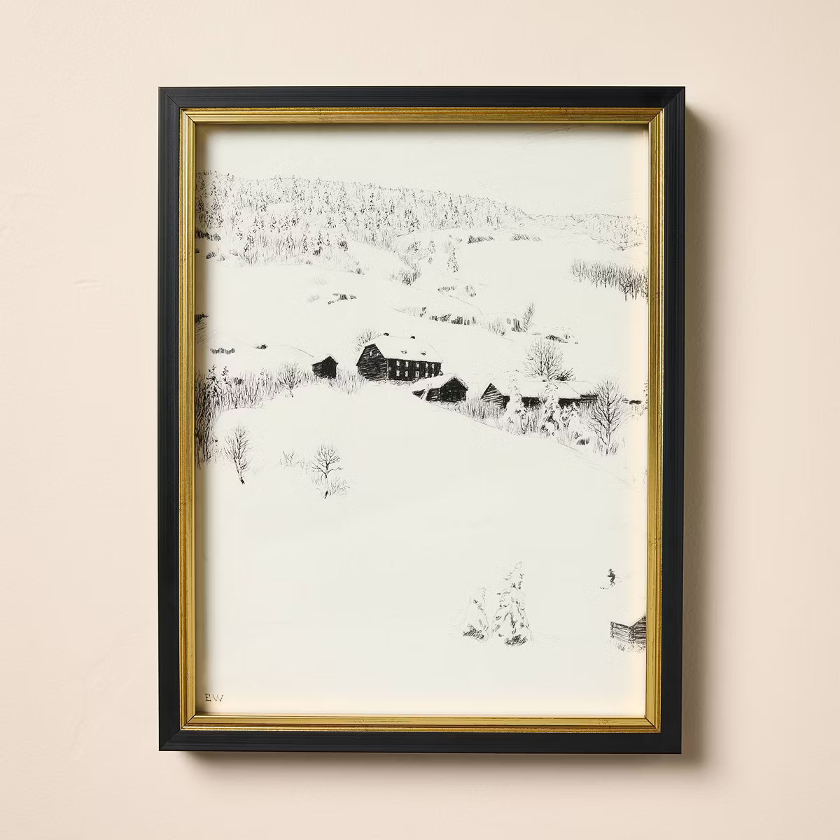 11"x14" Snowy Mountain Cabin Framed Wall Art - Hearth & Hand™ with Magnolia | Target