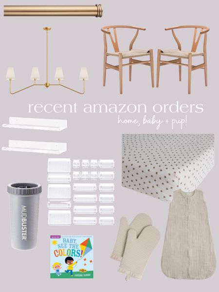 recent Amazon orders 🫶🏼 

home / baby / dog / Amazon finds / gold curtain rod / kitchen light fixture / dining chairs / acrylic shelves / drawer organizers / paw cleaner / silicone oven mitts / indestructible books for baby / sleep sack / crib sheet / neutral 

#LTKhome #LTKbaby #LTKFind