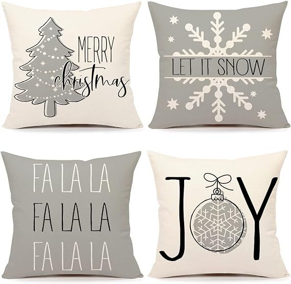 Amazon.com: 4TH Emotion Gray Christmas Pillow Covers 18x18 Set of 4 Farmhouse Christmas Decoratio... | Amazon (US)