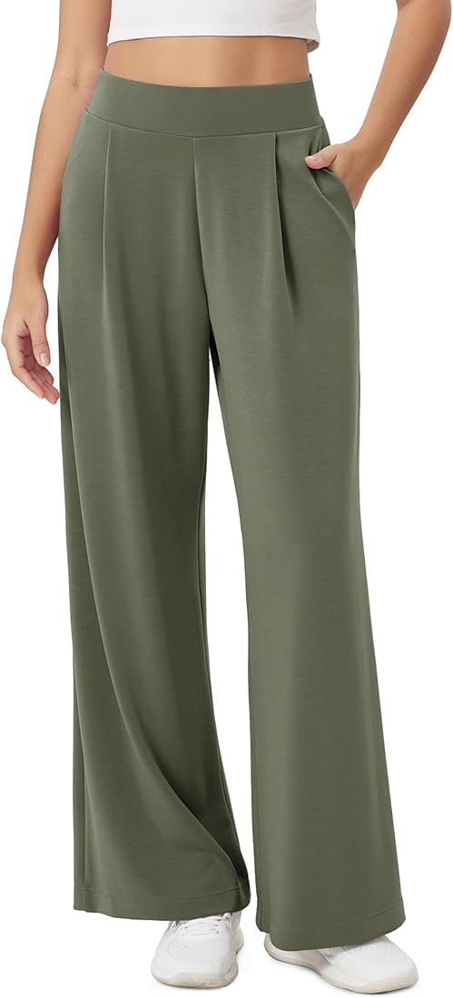 ODODOS Modal Soft Wide Leg Pants for Women High Waist Casual Relaxed Pants with Pockets-27/29"/ 3... | Amazon (US)