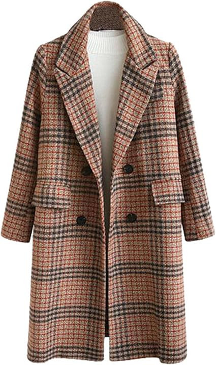 SOMTHRON Women's Plaid Trench Coat Oversize Double Breasted Lapel Jacket Mid-Long Winter Pea Coat... | Amazon (US)