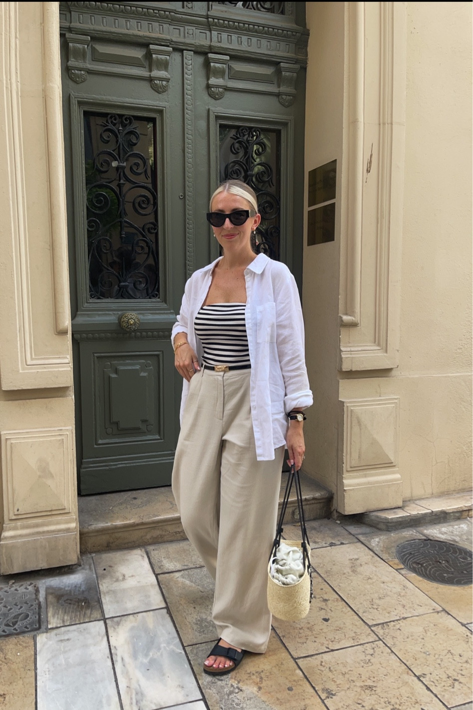 Exploring day outfit ☀️🇫🇷

Stripe bandeau top, linen shirt, Loewe basket bag, birkenstock sandals, holiday outfits, linen outfits 

#LTKtravel #LTKSeasonal #LTKstyletip