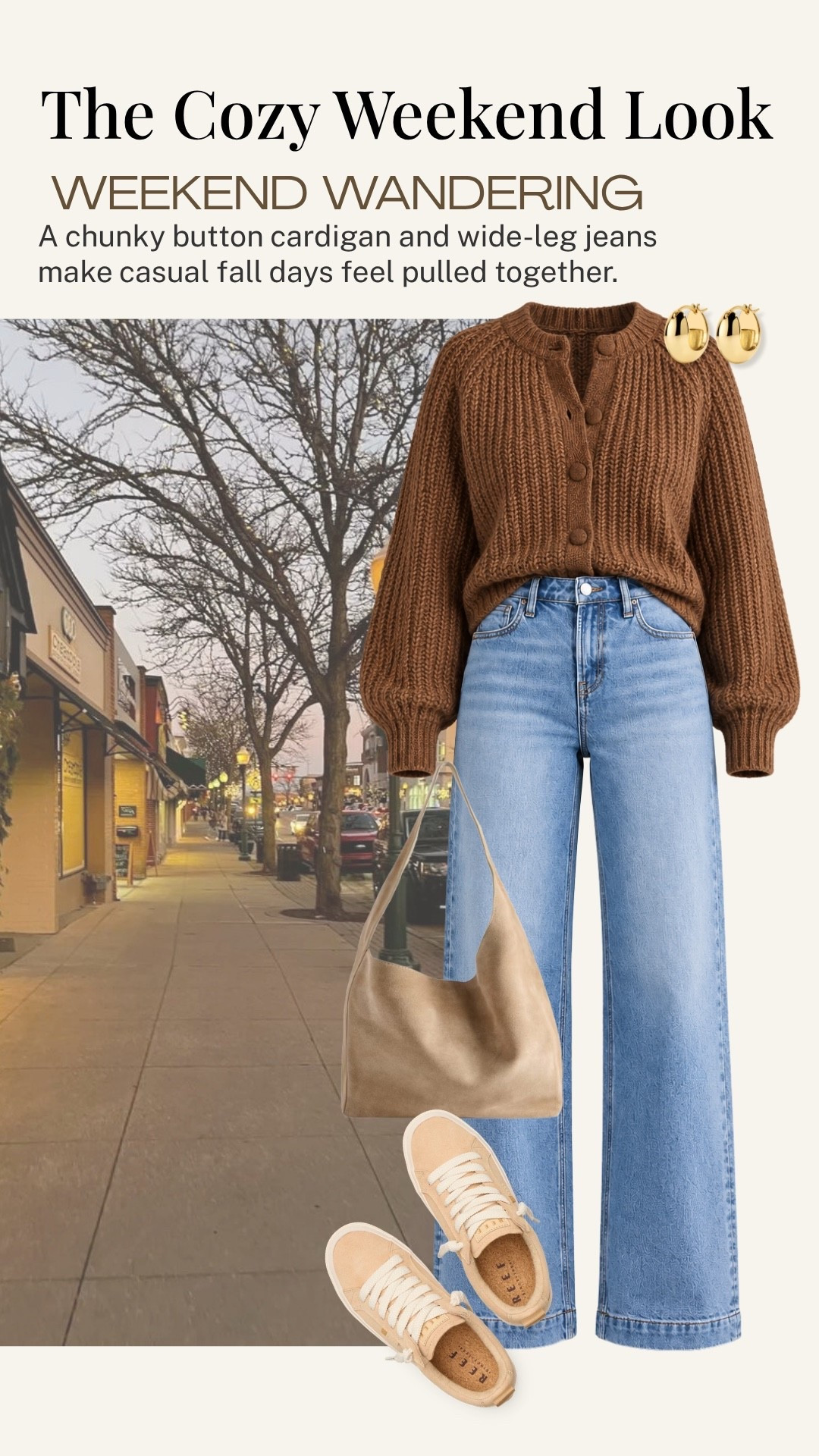 A chunky brown button cardigan and light-wash wide-leg jeans are such a cozy combination for fall. I love how the warm neutral tones and casual sneakers make this outfit feel relaxed yet pulled together for weekend wandering, coffee, or a little shopping.

#LTKootd #LTKdayinmylife #LTKOver40