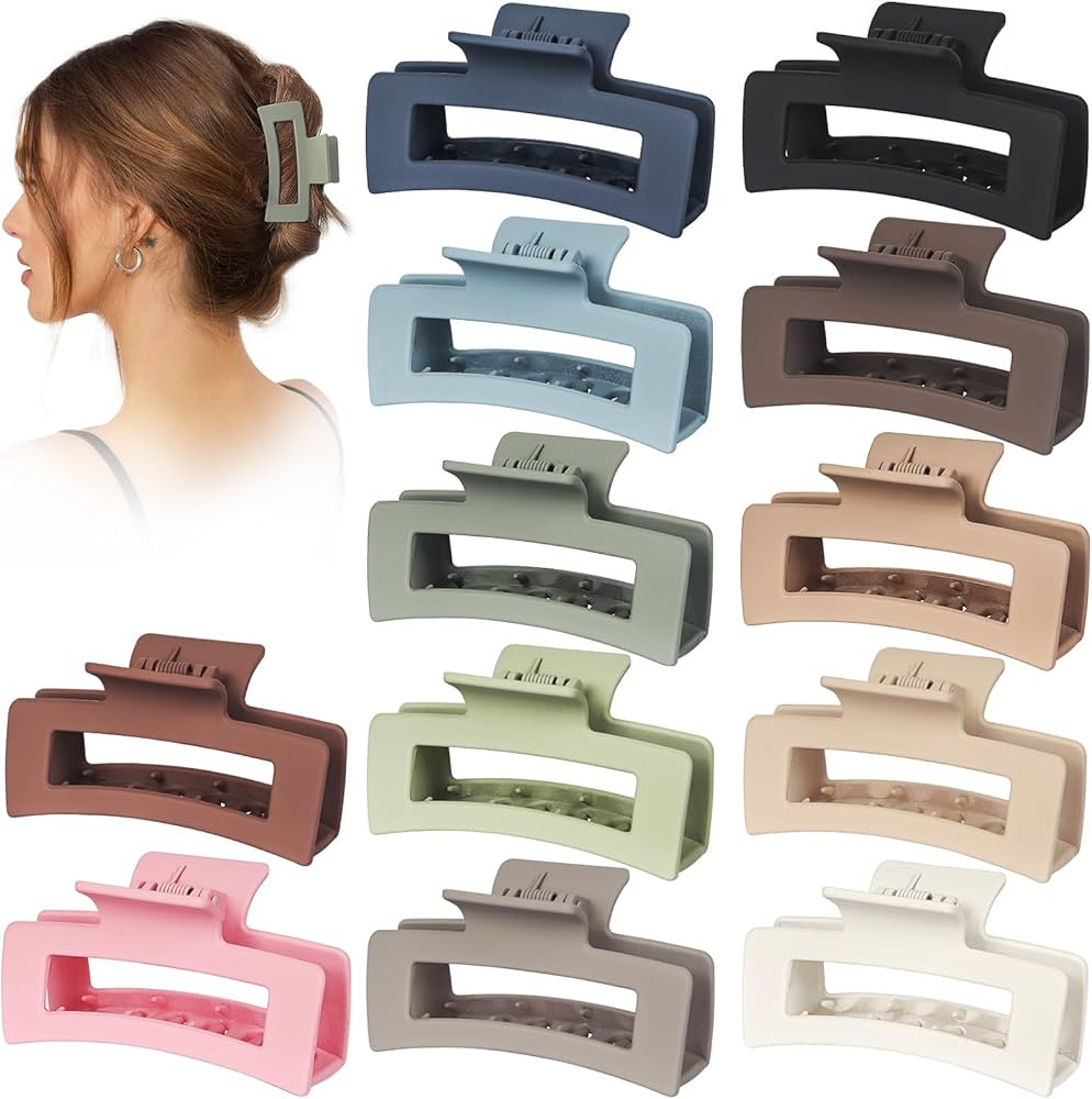 12 Pack 3.5" Medium Hair Claw Clips for Women Thick Thin Hair, Strong Hold Matte Banana Hair Clip... | Amazon (US)