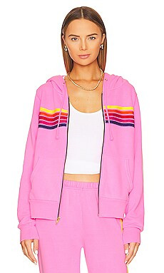 Aviator Nation 5 Stripe Zip Hoodie in Neon Pink, Yellow, & Purple from Revolve.com | Revolve Clothing (Global)