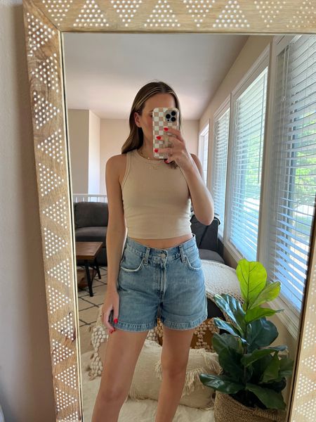 Outfit of the day🤍 wearing a small Amazon tank and size 24 Agolde shorts. These run big! I sized down one from my usual 25 and they are still a little big!

Carpenter shorts / amazon fashion / amazon tank / summer style / denim shorts / casual outfit 

#LTKstyletip