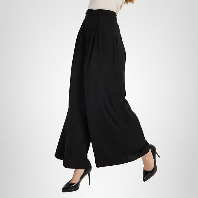 Tronjori Women High Waist Casual Wide Leg Long Palazzo Pants Trousers Regular Size | Amazon (US)