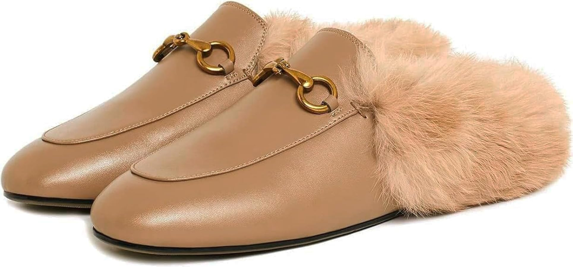 Vertundy Fur Mules with Matal Buckle Slip On Flats for Women Backless Sandals Dress Shoes Work Sl... | Amazon (US)