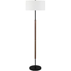 Henn&Hart 2-Light Floor Lamp with Fabric Shade in Blackened Bronze/Rustic Oak/White, Floor Lamp f... | Amazon (US)