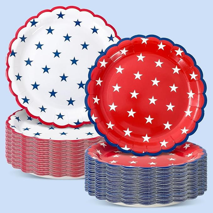 Amazon.com: JarThenaAMCS 50 Pcs Patriotic Paper Plates Disposable Plates Red White Blue Star Scal... | Amazon (US)