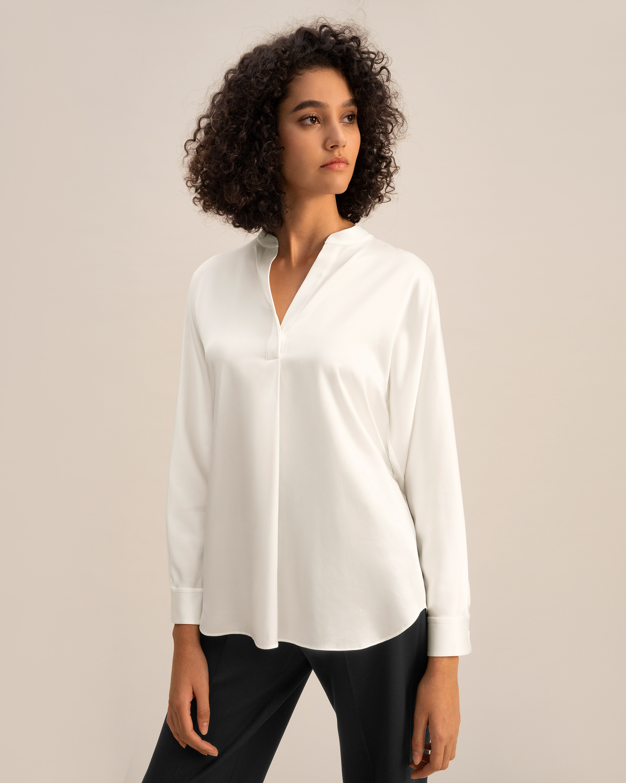 Loungeful Split Neck Silk Shirt | LilySilk