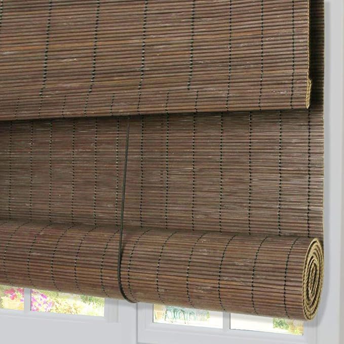 Cordless Bamboo Window Shades, Outdoor Light Filtering Wood Roman Blinds with 8" High Valance, In... | Amazon (US)