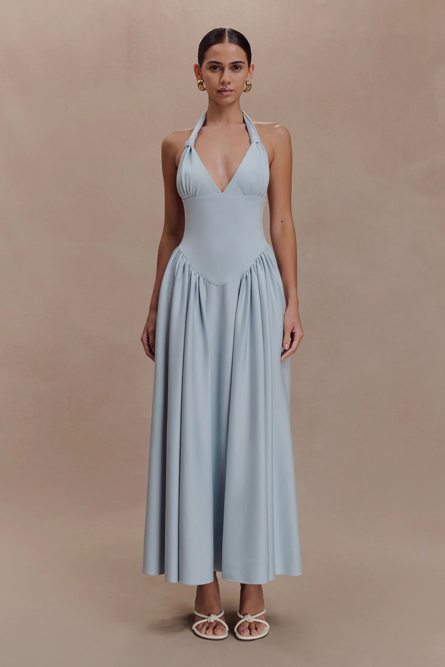 Angelina Scuba Halter Midi Dress - Pale Blue | Meshki (APAC)