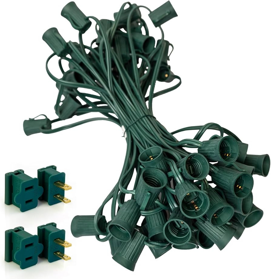 Pro Christmas C9 Light Cord - 50 ft Cord, 50 Bulb Sockets, 12\u201d Spacing, Green Wire - Outdoor... | Amazon (US)