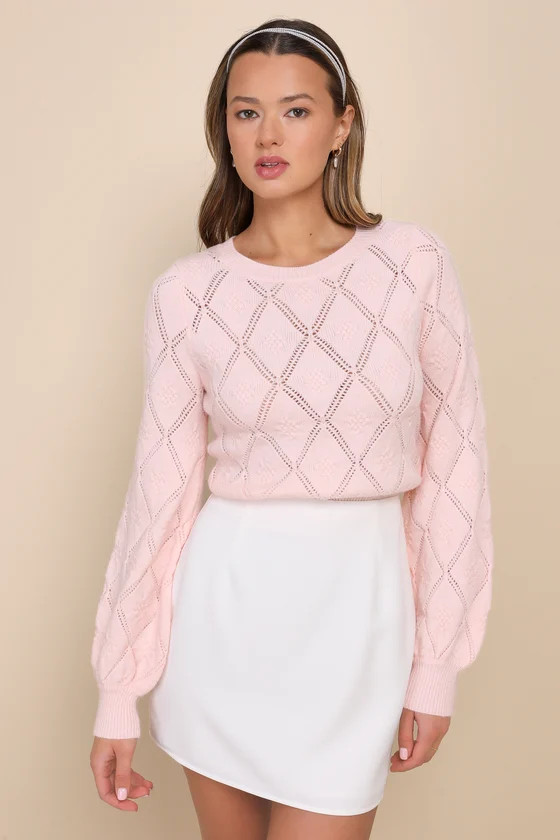 Sweet Designs Pink Balloon Sleeve Diamond Sweater | Lulus