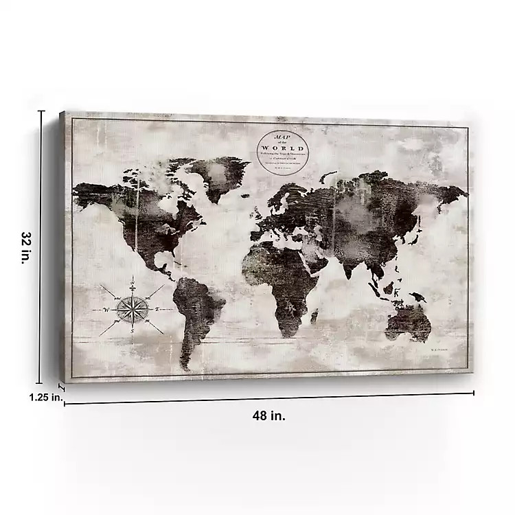 Black and White World Map Giclee Canvas Art Print | Kirkland's Home
