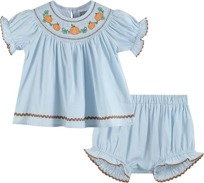 Lil cactus Blue Pumpkin Gingham Smocked Dress and Bloomers Set | Amazon (US)