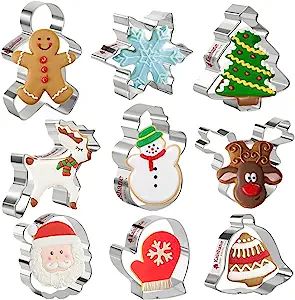 KAISHANE Christmas Cookie Cutters Set of 9 - Star Tree Angel Bell Stocking & More Shapes Stainles... | Amazon (US)