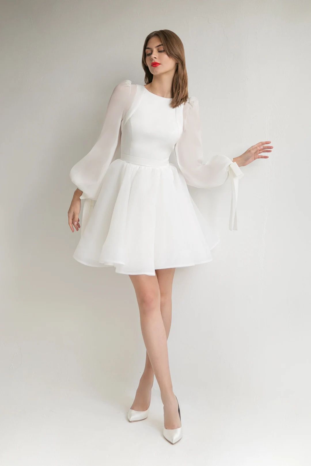 Mini Wedding Dress FILICI. Short White Dress Cocktail Dress Long Sleeve Dress - Etsy | Etsy (US)