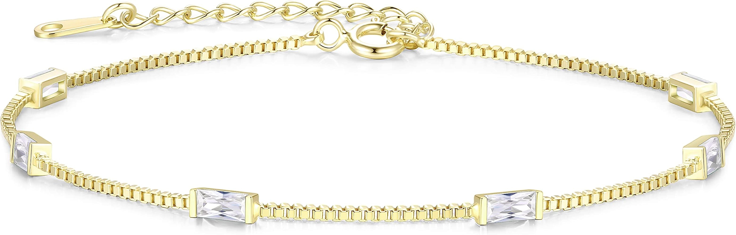 LOUISA SECRET Birthstone Bracelets for Women, 925 Sterling Silver Dainty Simple Women Charm Link ... | Amazon (US)