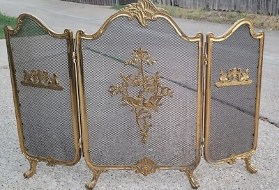 Vtg French Provincial Brass Cast Fireplace Screen Tri Fold Birds Read Desc.  | eBay | eBay US